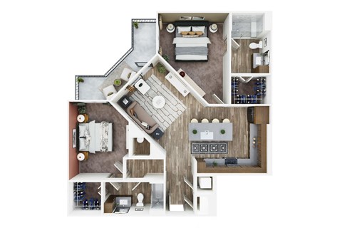 Floor plan for 2 beds, 2 baths, 1214 sqft